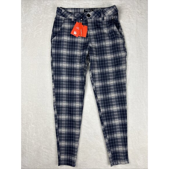 YOUNGLA Dress Pants Gray Navy Blue Plaid Size 30 x 30 Men's Pants Stretch NWT - Picture 1 of 9